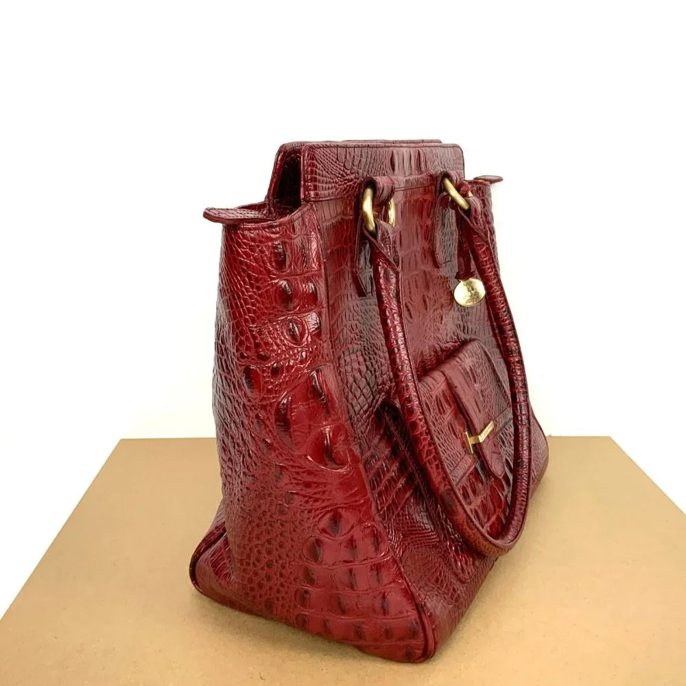 Brahmin Kelsey Crocodile-Embossed Leather Carryall Tote in Cranberry Red - Picture 4 of 16